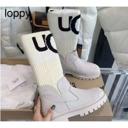 New 24ss Womens Fashion brand Snow Boots Thick Sole Elastic Knitted Panel Waterproof Warm Socks Martin Mid Platform womens Boots