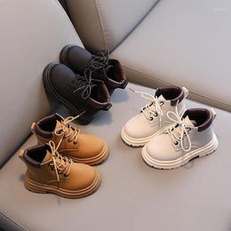 Boots Winter Children's Front Lace Up Round Head Warm Single Boot Girl Solid Soft Sole Anti Slip Casual Flat Bottom