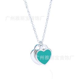Designer Titanium steel enamel love necklace female tiffay and co double heart blue red pink pendant clavicle chain MM2Z