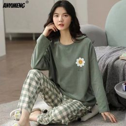 Abbigliamento da sonno m5xl grandi dimensioni di pamas primaverili autunnali set per donne kawaii stampa abbigliamento da sonno per ragazza a manica lunga a maniche lunghe