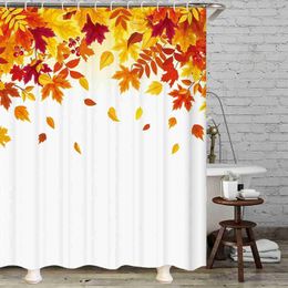 Shower Curtains Fall Maple Leaves Shower Curtains Yellow Red Falling Leaf Autumn Harvest Thanksgiving Polyester Fabric Bathroom Decor with Hooks Y240316