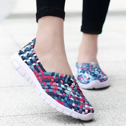 Boots Women Sneakers Summer Woven Shoes Womens Flats Casual Breath Loafers Femael Tenis Lightweight Sneakers Zapatos Big Size 3542