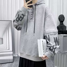 Hooded Hoodie Men's Autumn Winter High Collar Fake Two Korean Loose Long Sleeved Trendy and Versatile Handsome Couple Jackets