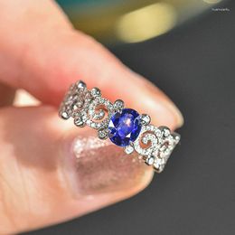 Wedding Rings Huitan Hollow Pattern Aesthetic Women With Brilliant Blue/White Cubic Zirconia Luxury Accessories Fashion Jewelry