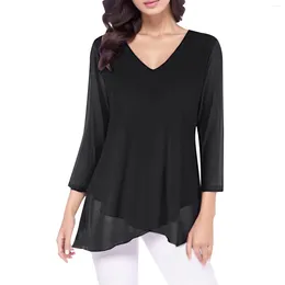 Women's Blouses Womens Elegant 3/4 Sleeve Chiffon Tops Slim Asymmetric Hem Lightweight Korean Shirts Plus Size Office Lady Work