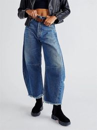 Women's Jeans Women Y2k Baggy Loose Barrel Pants Wide Leg High Waist Cropped Denim Boyfriend With Pockets