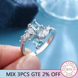 Cluster Rings Fashionable Women's Aquamarine Zircon Ring 925 Silver Party Jewellery Wedding Engagement Selling