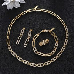 Wedding Jewellery Sets Luxury Choker Earring Set Full Cubic Zircon Tennis Chain Dubai Women Party Jewellery S412 Q240316