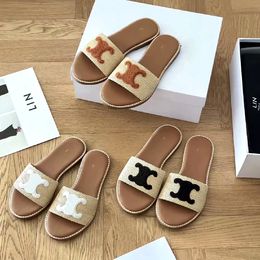 CEL New Style Straw Weave Slippers Sandals Designer Slide Casual Shoes Mules Loafer Black White INE Sexy Shoes Mens Womens Brown Mule Sliders Flat Sandale Gift