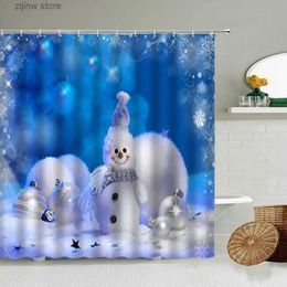 Shower Curtains Christmas New Year Snowman Shower Curtain Merry Christmas Snowflake Xmas Tree Holiday Gift Bathroom Wall Decor With Hook Screen Y240316