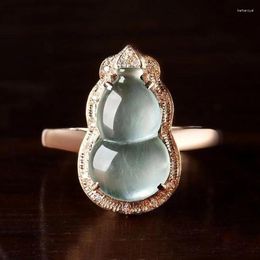 Cluster Rings Creative Design Natural Seed Chalcedony Gourd Adjustable Ring Chinese Style Light Luxury Charm Female Silver Jewellery