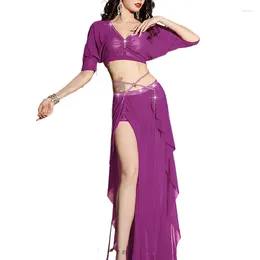 Stage Wear Lenny Dance Costumes Female M Belly Dancing Practise Suit Sexy Split Long Skirt Set