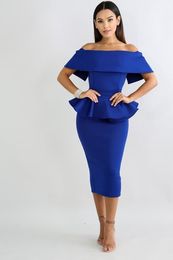 Elegant Short Crepe Royal Blue Evening Dresses With Ruffles Sheath Bateau Neck Under Knee Length Zipper Back Prom Dresses Robe De Soiree Formal Party Gown for Women