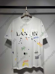 Tik Tok Influencer Same Brand Pure Cotton Summer New High Street Trend Hand Painted Graffiti Splash Ink Printed Short Sleeved Loose Black And White T-shirts