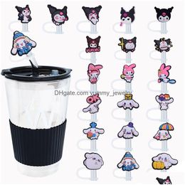 Drinking Sts 31Colors Baby Girl Coffee Kuromi Melody Cats Sile St Toppers Accessories Er Charms Reusable Splash Proof Dust Plug Decora Otbek