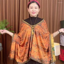 Scarves 180 70cm Brand Silk Printing Scarf Women Luxury Gambiered Canton Gauze Shawl Fashion Ladies Reversible Button Cheongsam Cape