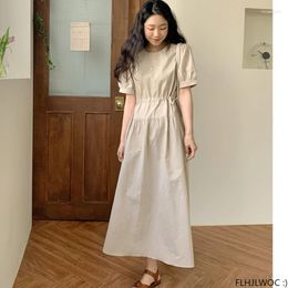 Günlük elbiseler pamuk keten uzun elbise yaz ince bel bir çizgi mizaç bayan retro vintage sevimli Kore şık kadın vestidos
