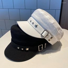 Berets 2024 Fashion Summer Octagonal Hats For Women Flat Military Cap Ladies Solid Caps Cotton Sailor Hat