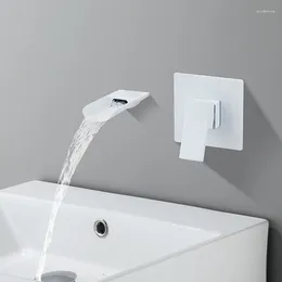 Bathroom Sink Faucets Tuqiu Basin Faucet White In-Wall Black Waterfall Tap Mixer Set Combination Blanoir