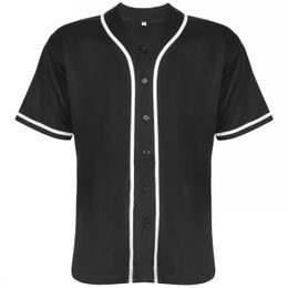 College Baseball Jersey Men Stripe Short Sleeve Street Shirts Black White Blue Sport Shirt UBX65Z2002