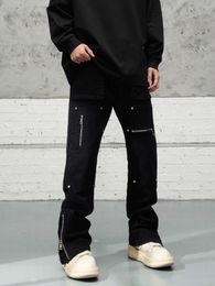 Pantaloni stile High Street Vibe Design di nicchia Sense Micro Horn Lumberjack Installato Can Pocket Zipper Jeans T240316
