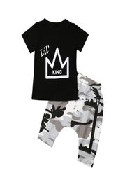 Newborn Kids Baby Boys Crown Print Tops Tshirt Camouflage Shorts Pants 2PCS Outfits Set Clothes 05T 2 Colour Baby Boy Clothes5969581