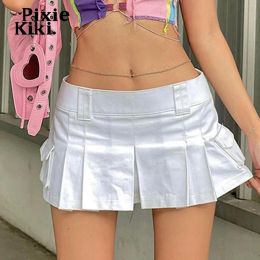 Dresses Pixiekiki Low Waisted Mini Cargo Skirt White Khaki Cute Clothes Y2k Streetwear Uniform Pleated Skirts Preppy Style P77cg12