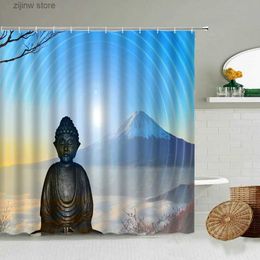 Shower Curtains Zen Spa Shower Curtain Natural Scenery Bohemian Mandala Flower Green Plant Flower Stone Bathroom Waterproof Curtains Home Decor Y240316