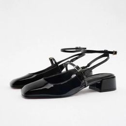 Designer Shoes Women High Heels Mary Janes Shoes Black Patent Leather Square Toe Sexy Mules Sandals Slingback Ladies Party Shoes 240313