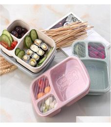 Wheat Straw Fibre NonPollution Microwave Lunch Box Picnic Food Container Storage Box 3 Compartments Blue Green Beige 4Qjlr9106384