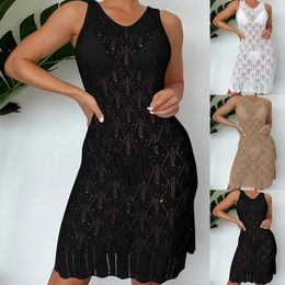 Swimsuit Long Cover Ups For Women Sexy Hollow Loose Mid Length Beach Up Vacation Dresses Sunscreen Dress