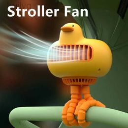Electric Fans Mini Portable Baby Stroller Fan Duck Shape Stand Adjustable Handheld USB Charg Air Cooler Student Outdoor Travel 3600mAh Battery 240316