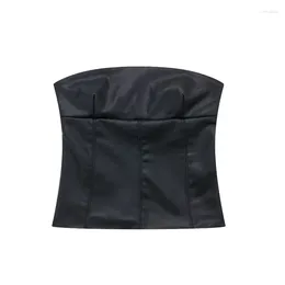 Women's Tanks Spring/Summer 2024 Bandeau Imitation Leather Top Backless Sexy Tight Side Zipper Fashion