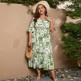 Casual Dresses Printed Summer Plus Size Women Abayas Vacation Beach Dress Print Islam Clothes Muslim Loose Femme