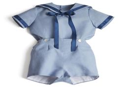 Baby Boutique Clothing Set Boy Summer Clothes Suit Spanish Infant Navy Cotton Shirt Pants Toddler Boy Birthday Party Outfit 2102261699639