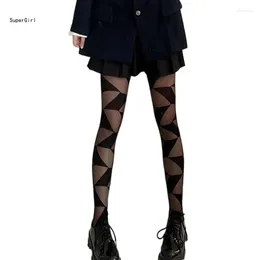 Women Socks Sexy Thin Sheer Pantyhose Irregular Geometric Rhombus Pattern Silky Tights J78E