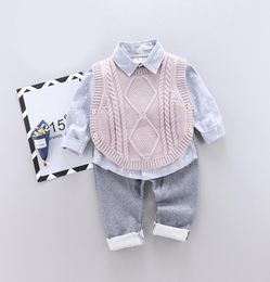Bear Leader 2020 New Baby Boy Casual Clothing Set 3Pcs Knitted Vest Print Long Sleeve Shirt Solid Pant Kids Boys Autumn Suits5759733