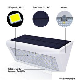 Solar Wall Lights Radar Sensor 48 Led Outdoor Waterproof Energy Saving Garden Pathway Yard Ground Lawn Drop Delivery Lighting Renewabl Dh67G