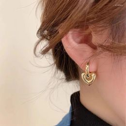 Hoop Earrings Simple Classic Fashion Hollow Love Heart For Women Charm Gold Colour Stainless Steel Dangle Earring Jewellery Gifts