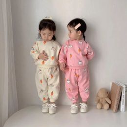 Spring Baby Long Sleeve Clothes Set Cute Cartoon Print Children Casual Sweatshirt Pants 2pcs Sports Suit Outfits 240314