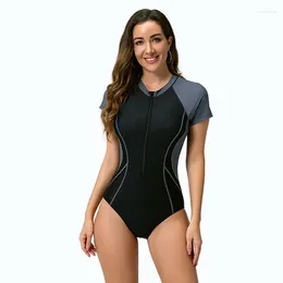 Women's Swimwear Nadanbao Zippper Grey Bodysuit Women Sexy One Piece Surfing Beachwear Female Summer Long Sleeve Swimming Suit