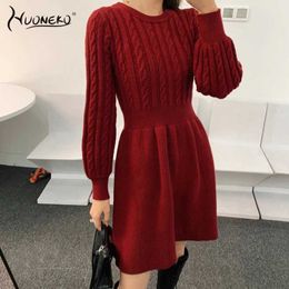 Basic Casual Dresses Women Sweater Long Sle Dresses Autumn Winter Knitted Patchwork Slim O Neck Elegant Solid Colour Cosy Pullover Dresses WDR34C24315