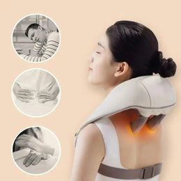 Neck Shiatsu and Back Massager with Soothing Heat Wireless Electric Deep Tissue 5D Kneading Massage Pillow Shoulder Leg Body 240301