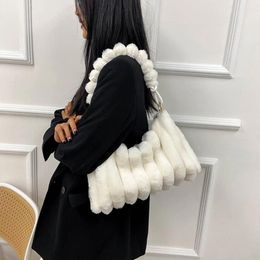Hobo Women Stylish Shoulder Bag Large Capacity Fluffy Sling Solid Color Single Soft Ladies Top Handle