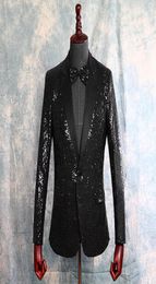 Sequins Black Men Suits For Wedding Peaked Lapel Groom Wear Tuxedos One Button Prom Party Blazer Suit Only One Jacket4753798