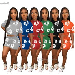 2024 Summer Tracksuit 2 Piece Set Women Fashion Printed Short Sleeve Round Neck T Shirt And Shorts Sports Sweatsuit Sets Outfits