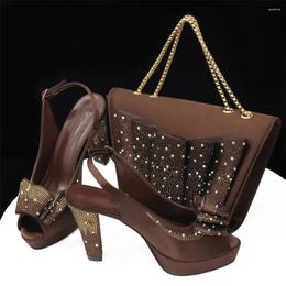 Dress Shoes Coffee And Bag Set For Women African Ladies High Heels Sandals Match With Handbag Pumps Nigerian Sandales Femmes CR202