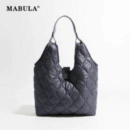 MABULA Brand Designer Quilted Single Shoulder Hobo Purse Geometric Stylish Featehr Down Tote Handbag Big Trend Puffer 240305