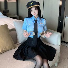 Sexy Japanese woman Professional Lingerie Ensemblemble Seductive Pleated Short Skirt Roleplaying Suit Handcuffs BDSM 240311