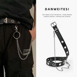Belts 2023 New Metal Punk Style Belt Mens Pant Chain 100 pieces with Hip Hop JK Korean Pant Belt Womens Cool New Wave GiftY240316